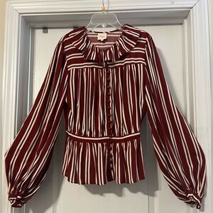 Plenty by Tracy Reese Burgundy and White Striped Blouse